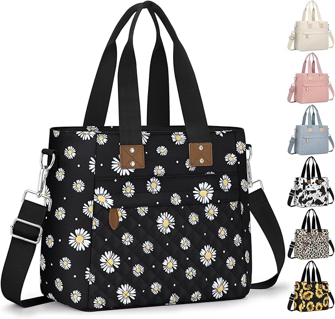 Capolo Insulated Lunch Box for School - Large Thermal Lunch Bag Women with Removable Shoulder Strap, Reusable Lunch Cooler Tote Bags Purse for Adults Work, Picnic, Hiking, Beach, Travel, MediumDaisy
