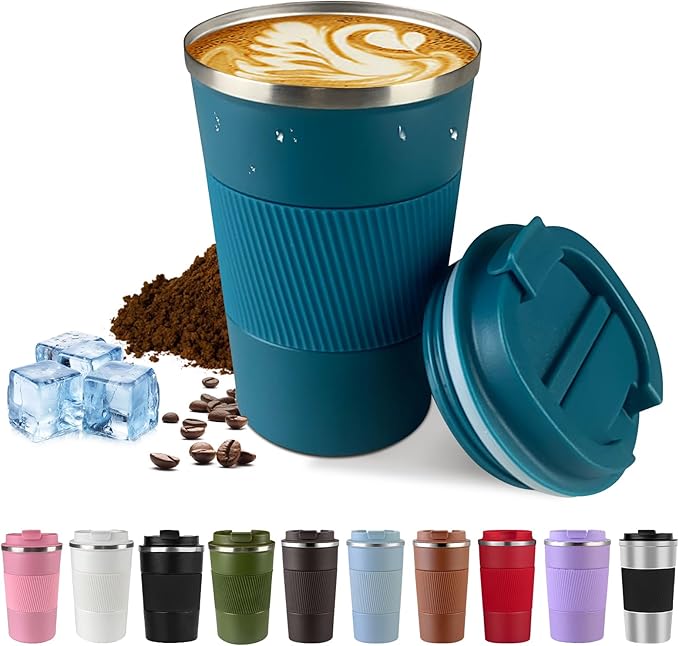 SPLMIFA Vacuum-Insulated Stainless Steel Travel Coffee Mug, Leak-Proof Reusable Coffee Cup with Lid - Keep Hot & Cold Drinks for Hours, Durable Insulated Tumbler for Men & Women(3rd-Blue, 12OZ)
