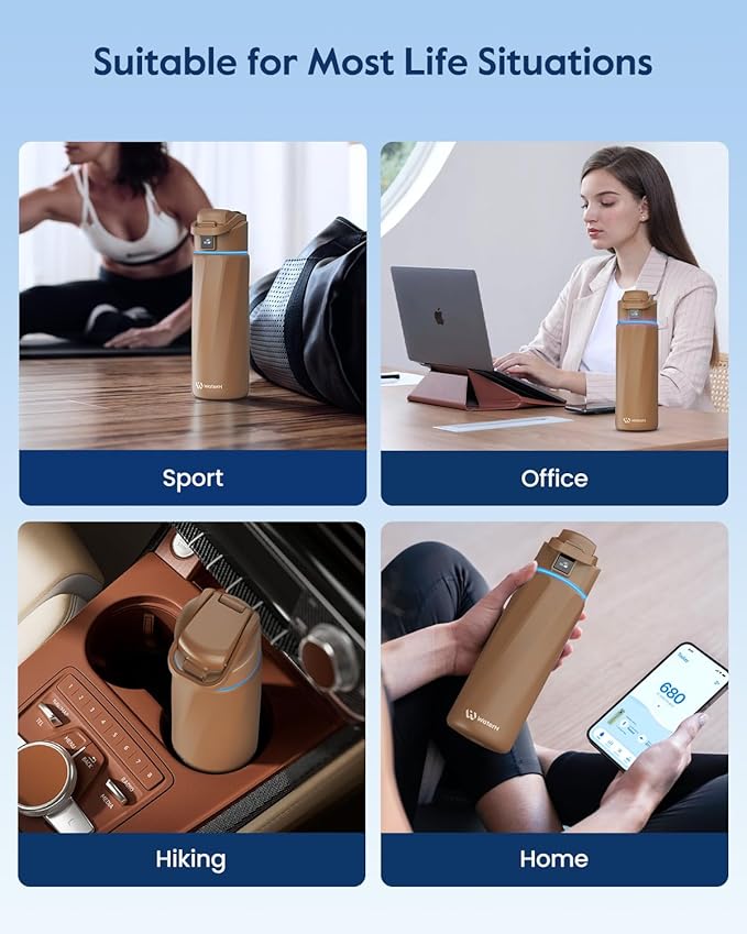 BOOST Smart Water Bottle that Reminds You to Drink, 24oz BPA-Free Stainless Steel Vacuum Insulated, Wide Mouth Water Tracker Bottle with APP for School, Gym, Office, Ideal for Father's Day