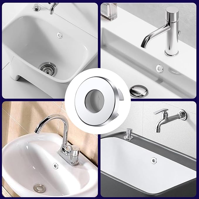 Sink Overflow Drain Cover Ring - Metal Bathroom Sink Drain Cover Round Hole Trim Ring, Anti-odor Basin Vanity Overflow Hole Cap Cover Ring Spillover Hole Insert in Cap (Chrome)