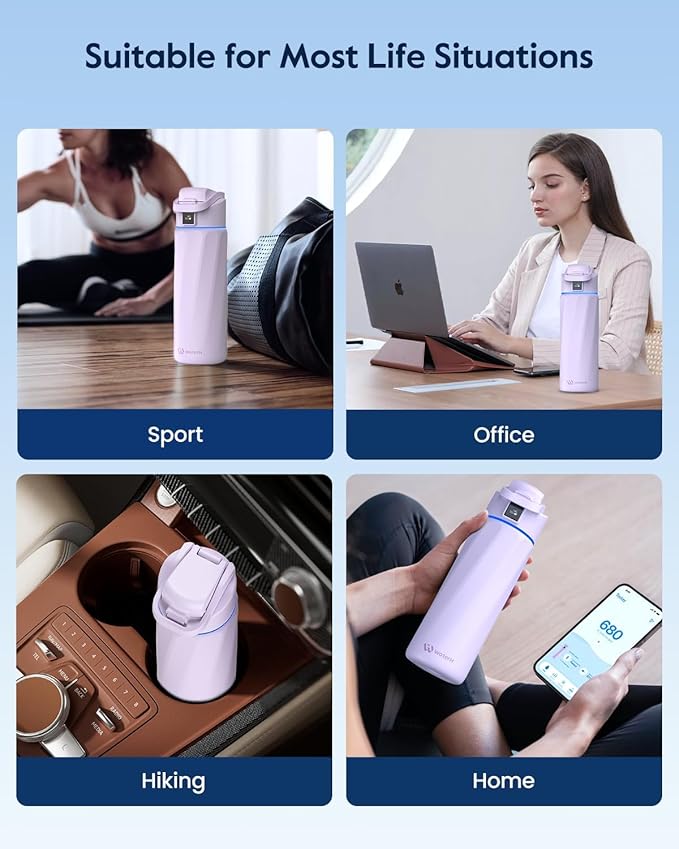 BOOST Smart Water Bottle that Reminds You to Drink, 24oz BPA-Free Stainless Steel Vacuum Insulated, Wide Mouth Water Tracker Bottle with APP for School, Gym, Office, Ideal for Father's Day