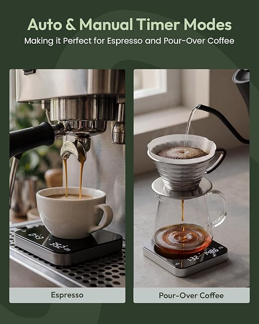 Maestri House Mini Coffee Scale with Timer, USB-C Rechargeable Espresso Scale, 2kg/0.1g Accurate Scale for Espresso and Pour-Over Coffee, Portable Digital Kitchen Scale with Auto Timer (Black&Silver)