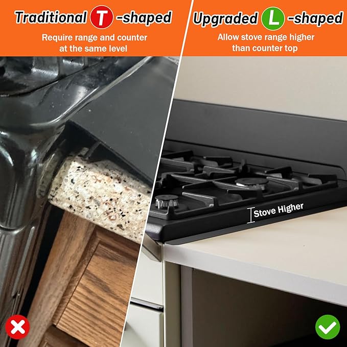 Stainless Steel Stove Gap Covers (2PCS),Stove Gap Filler,Range Trim Kit,Stove Gap Guard for Kitchen Oven Between Stovetop and Counter,Easy Clean Heat Resistant,Adjustable Length 13.8'' to 27.5'',Black