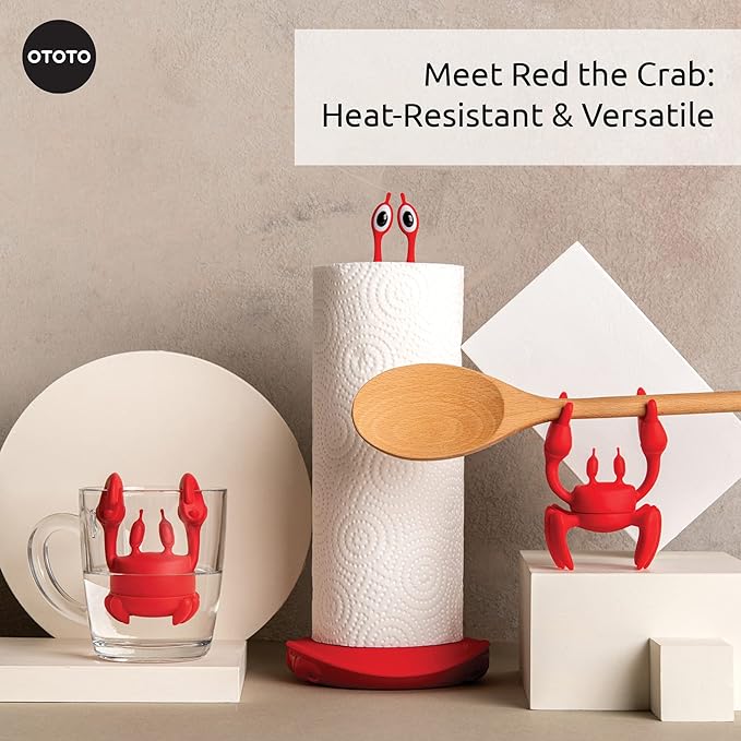 OTOTO Red The Crab Silicone Utensil Rest - Kitchen Gifts, Silicone Spoon Rest - Heat-Resistant Kitchen - Steam Releaser, Chopstick Rests & Holders