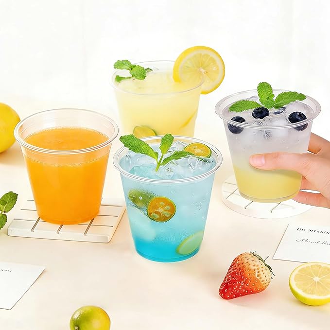 Clawsoff 50 Pack 9 oz Clear Plastic Cups, Disposable Parfait Cups No Lids, Fruit Cup, Clear PET Cup for Dessert, Cold Drink, Ice Cream, Salad