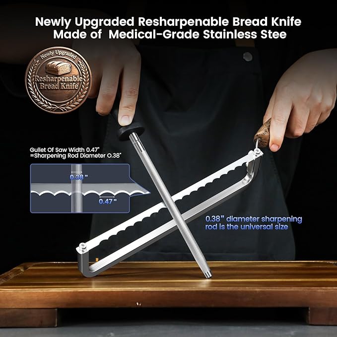 SYOKAMI 2026 Upgrade Bread Knife for Homemade Bread, World's 1st Real Bow-Design Sourdough Bread Slicer, Razor-Sharp Cutter for Crusty Sourdough & Baguette, 4 Thickness Scale Marks, Ideal for Gift