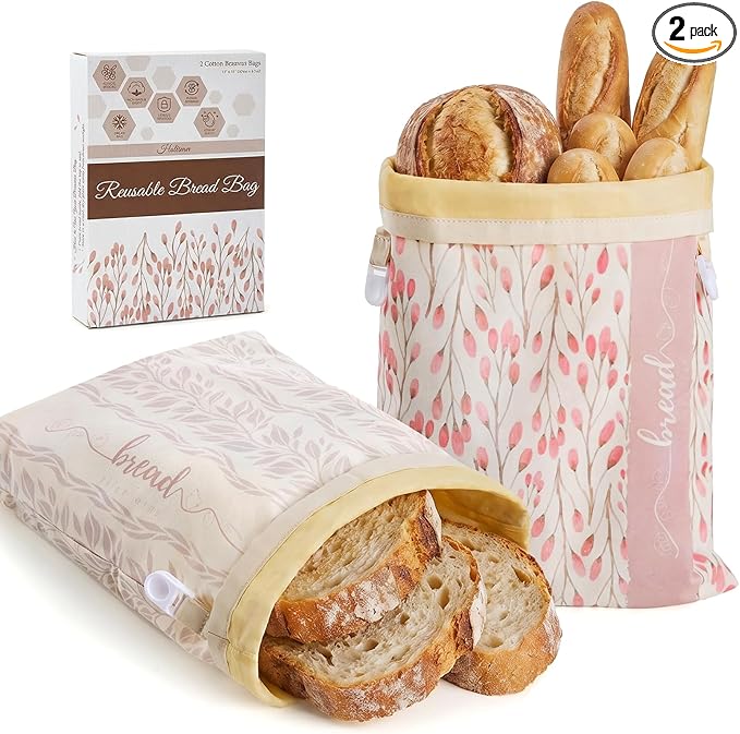2 Pack Beeswax Sourdough Bread Bags, Large capacity 13x17'' for Homemade, Reusable Organic Beeswax Linen Cotton Bread Storage Bag with Lock Closure, Keeps Fresh, Homesteading Essentials