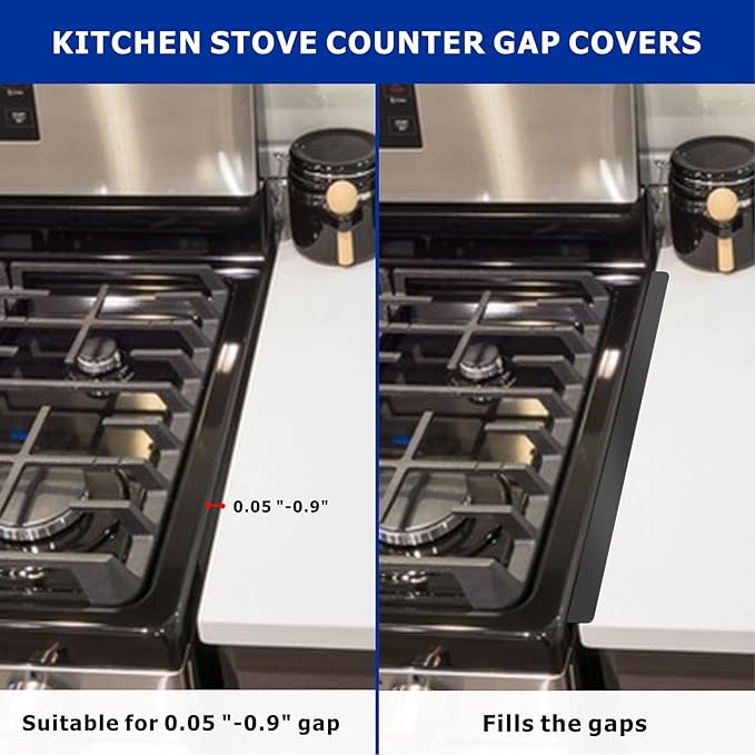 4PCS Stove Gap Covers Stainless Steel, Kitchen Stove Counter Gap Covers, Range Trim Kit, Stove Gap Filler Retractable Length 13.8" to 27.5" Black