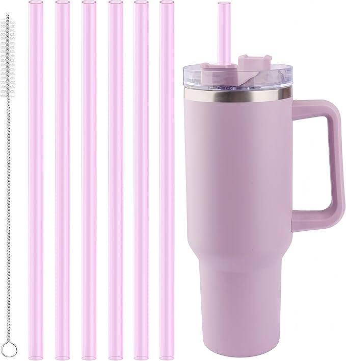 Joshey 12 Inch Tritan Replacement Straws for Stanley 40oz Tumbler - 6 Pack Reusable Long Straws with Cleaning Brush, Fits 30oz & 40oz Stanley Cup Accessories, BPA-Free (Pink)