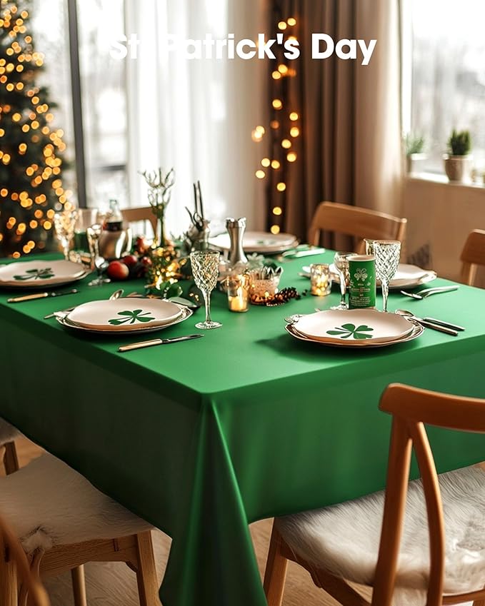 Pureegg Plastic Table Cloth Disposable 3 Pack, 54x108 Inch Rectangular Table Cloth, Leakproof Table Cover for Parties, Picnic, Weddings, St Patricks Day, Christmas Decorations, Green