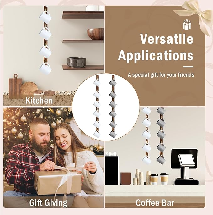 2 Pack Coffee Mug Wall Rack with 12 Hooks Burnt Wood Wall Mounted Coffee Mug Holder Brown Coffee Cup Organizer Coffee Mug Shelf Hanger Espresso Cup Hanging Rack Tea Cup Display Stand for Bar