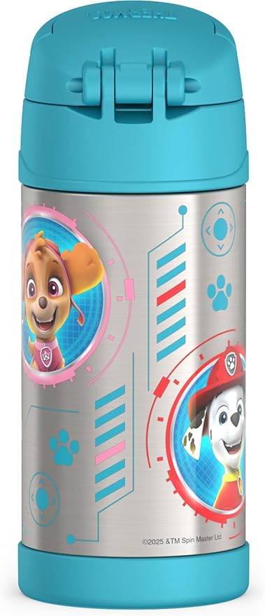 THERMOS FUNTAINER Water Bottle with Straw - 12 Ounce - Kids Stainless Steel Vacuum Insulated Water Bottle with Lid, Paw Patrol Blue