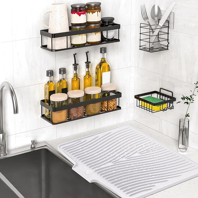 Silicone Dish Drying Mat, Large Dish Kitchen Drying Mat, White Heat Resistant Dish Drying Pad for Kitchen Counter with Built-in Drain (20" x 15")