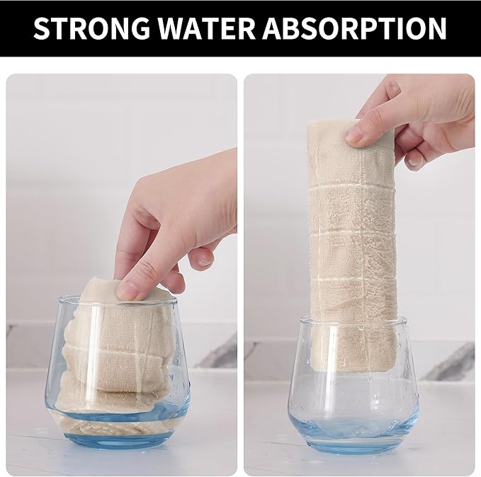 Homaxy 100% Cotton Terry Kitchen Dish Cloths, Ultra Soft and Absorbent Dish Towels for Kitchen, Suitable for Drying and Washing Dishes, 4 Pack, 12 x 12 Inches, Beige