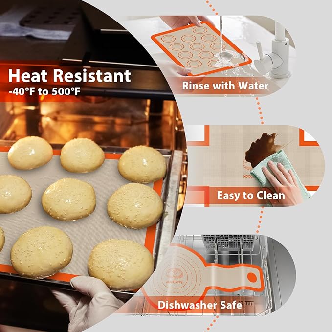 Silicone Baking Mat Set of 4, Nonstick Reusable Silicone Bread Sling & Loaf Pan Liners for Bread, Macaron Baking Mat for Macarons, Pastry