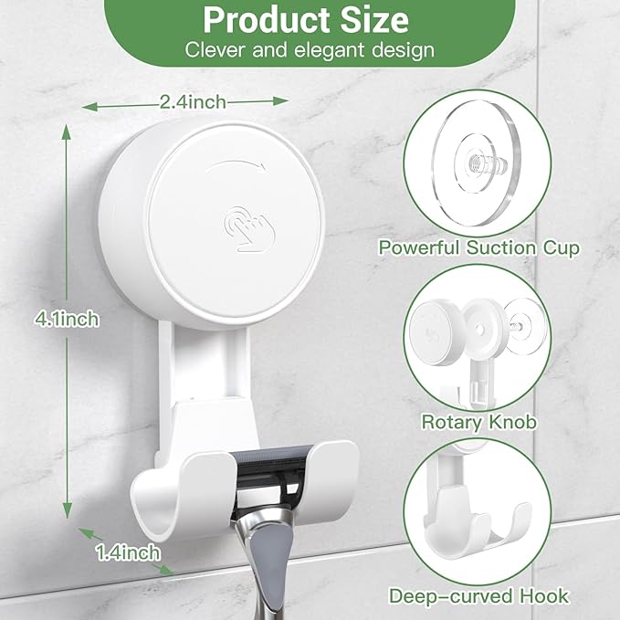 LUXEAR Suction Hooks Powerful Vacuum Suction Cup Hooks-2PACK Razor White