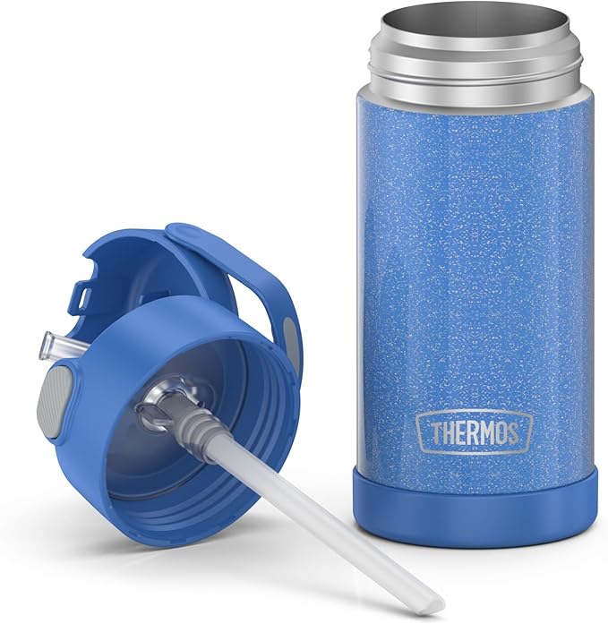 THERMOS FUNTAINER Water Bottle with Straw - 12 Ounce - Kids Stainless Steel Vacuum Insulated Water Bottle with Lid, Glitter Periwinkle