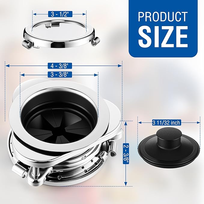 Saillong Garbage Disposal Flange, 3 Bolt Mount Stainless Steel Kitchen Sink Flange Kit with Stopper for 3 1/2 Inch Standard Sink Drain Hole, Compatible with InSinkErator Models Garbage Disposal