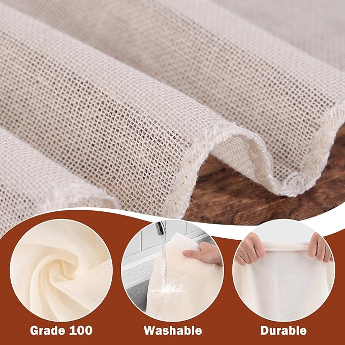 10 PCS Cheesecloth, 20x20 Inch – 100% Unbleached Cotton, Reusable Hemmed Cheese Cloths for Straining, Nut Milk, Baking and Cheese Making (Grade 100)