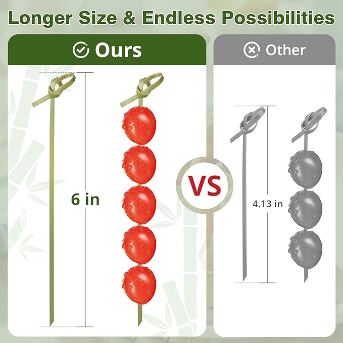 200 Cocktail Picks - [6 Inch] Long Fancy Toothpicks for Appetizers, Decorative Bamboo Knot Skewers Cocktail Sticks for Drinks Food Fruit Kabobs Sandwich Charcuterie Boards Accessories Party Supplies