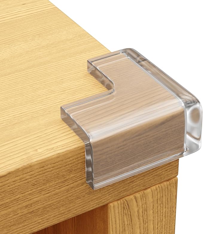 12-Pack Baby Proof Corner Protectors, Clear Furniture Safety Bumpers, Soft Rubber Foam Cushion Guards with Pre-Applied Adhesive, Child Proofing Pads for Tables, Cabinets, Desks, Glass Surfaces