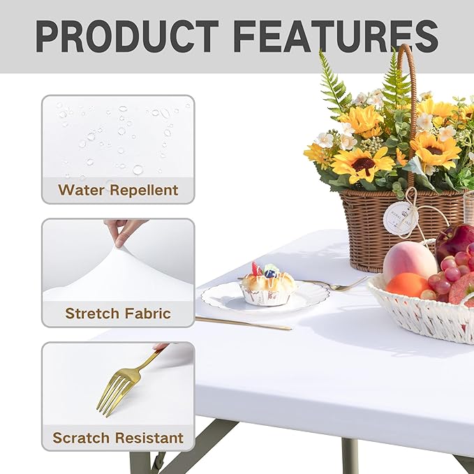 Square Fitted Table Cover Elastic Tablecloth Stretch Spandex Table Top Cover Table Topper Cap for Dining Kitchen Home Party White 34X34 Inch
