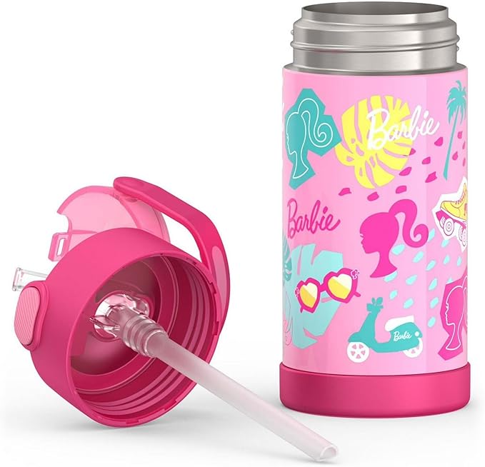 THERMOS FUNTAINER Water Bottle with Straw - 12 Ounce - Kids Stainless Steel Vacuum Insulated Water Bottle with Lid, Barbie