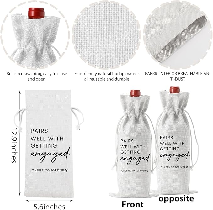 Engaged Engagement Gifts for Couples Her Engagement Party Decorations Bridal Shower Decorations Wine Bag Cheers To Forever Wine Accessory Sets - White