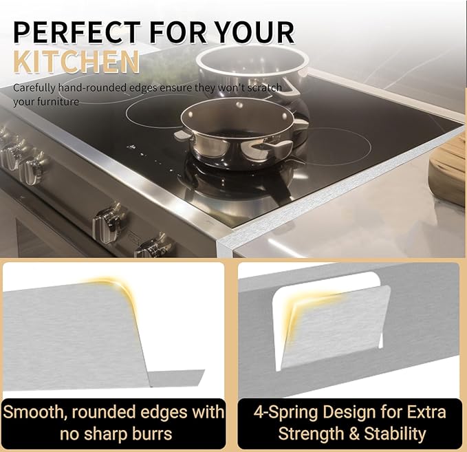 Stove Gap Covers 316 Stainless Steel,2 Pack 23.6-26" Trimmable Stove Gap Filler,Heat Resistant Stove Gap Guards,Between Stove and Counter Slide In Range Trim Kit for Kitchen,Silver