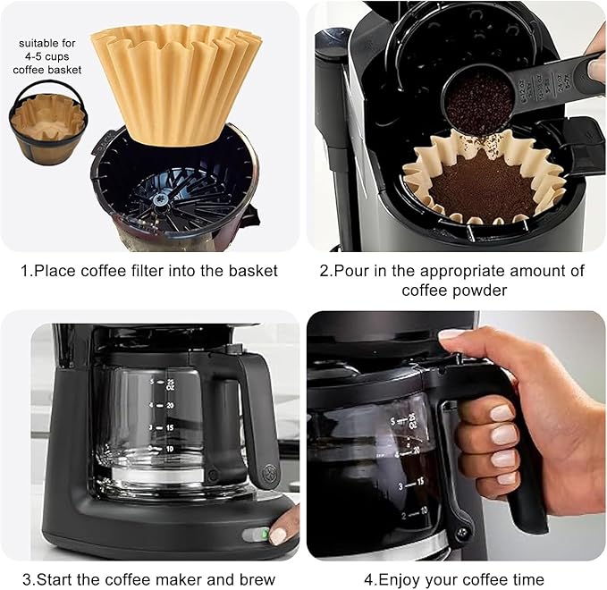 5 Cup Coffee Filter, 100 Count Unbleached Natural Small Basket Disposable Paper Coffee Filter for 4-5 Cup Coffee Maker Pour Over Pot, Suitable for Home Coffee Shop Business Commercial (Brown)