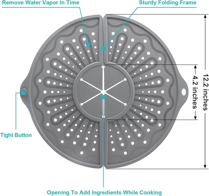 Silicone Splatter Screen For 10, 11 and 12 Inch Frying Pan, Foldable Splash Guard, Multi-Use Grease Splatter Guard/Trivet Mat, 12" Non-Stick Oil Splatter Guard, Dishwasher Safe, BPA Free, Gray