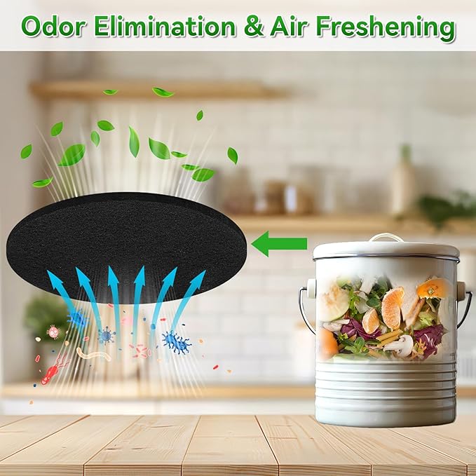 12 Pack Charcoal Filters for Compost Bucket, 6.7 Inch Compost Filters for Countertop Bin, Activated Carbon Replacement Filters for Kitchen Compost Bins, Home Bucket Compost Bin Refill, Round (12)