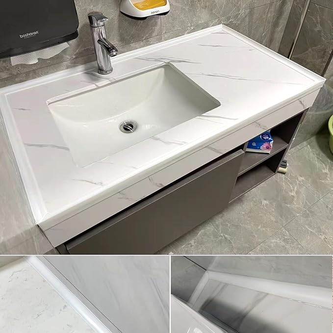 Water Barrier for Sink,Shower Threshold Water Dam Barrier,Waterproof Barrier Bathroom,Collapsible Silicone Strip Trim Splash Guard (White-1M)