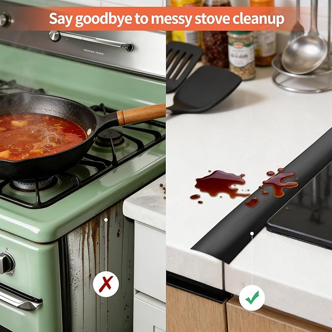 2 Pack Silicone Stove Gap Covers 25 Inch, Food Grade Heat Resistant Gap Filler, Upgraded Anti-Slip Stain-Resistant Stove Counter Guard, Easy to Cut & Clean, Seamless Fit for Stovetop/Oven/Washer/Dryer