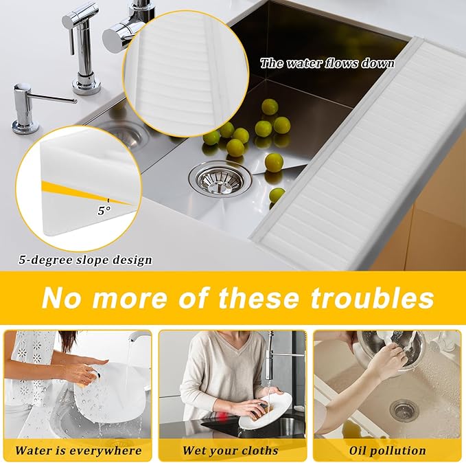 Silicone Sink Edge Protectors - Multifunction Accessories, Splash Guard & Draining Mat for Kitchen, Bathroom Sink, Steel, Granite, Quartz Countertops (Transparent, 4 * 30in)