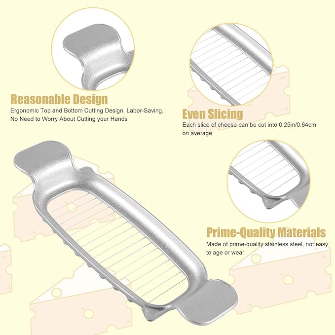 Cheese Butter Slicer, Stainless Steel Cheese Cutter Ergonomic Wires Butter Cutter Single Stick Even Slicer for Portion Control Kitchen Food Tool with Butter Spatula for Butter Block (Silver)
