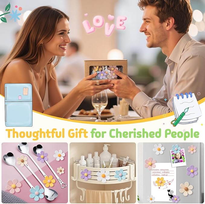 Homestheix - 3D Flower Magnets for Fridge 16 Pcs - Fridge Magnets Cute - Strong Refrigerator Magnet - Adorable Decorations for Office - Colorful Kitchen Decor - Cute Desk Accessories for Whiteboard