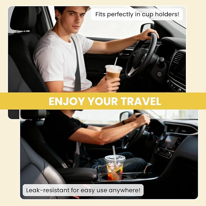100 Pack 16 oz Plastic Cups with Lids and Straws, Clear Disposable Plastic Cups, Heavy Duty Iced Coffee Cups with Leak-Resistant Lids, Cold Drink Cups for Smoothies, Juice, Soda & Party To Go