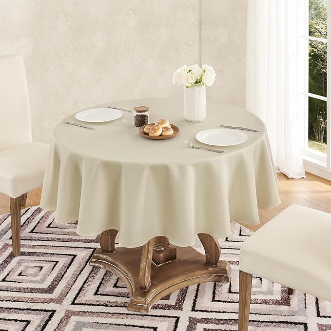 Veblandy Tablecloth Linen Textured Waterproof & Stain Resistant Table Cloth Wrinkle Free Decorative Fabric Farmhouse Table Cover for Dining/Party/Buffet/Wedding, 60 x 60 Inch, Beige
