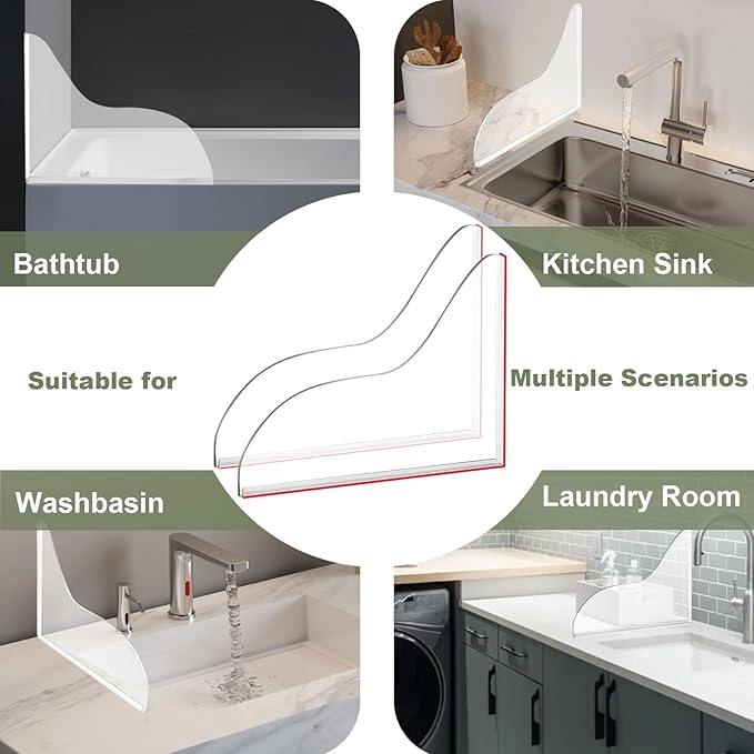 TheBlackSpot Shower Splash Guard for Bathtub, Bathroom Shower Corner Water Guards to Keep Water in for Bath Tub, Waterproof Self-Adhesive Upgrade 9.25 x 11.25 inches - 2 Pack