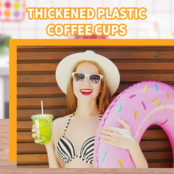 Alaeseje 50 Pack Clear Plastic Cups with Lids and Straws,16 oz Disposable Iced Coffee Cups,PET Crystal Cups,Round Bottom To Go Cup for Iced Coffee Juice Smoothie Cold Beverage