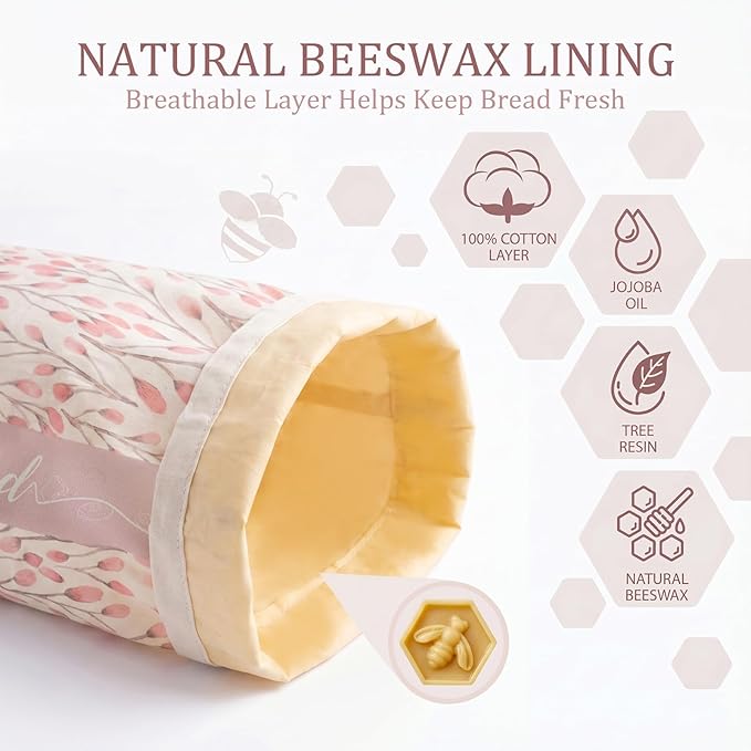 2 Pack Beeswax Sourdough Bread Bags, Large capacity 13x17'' for Homemade, Reusable Organic Beeswax Linen Cotton Bread Storage Bag with Lock Closure, Keeps Fresh, Homesteading Essentials