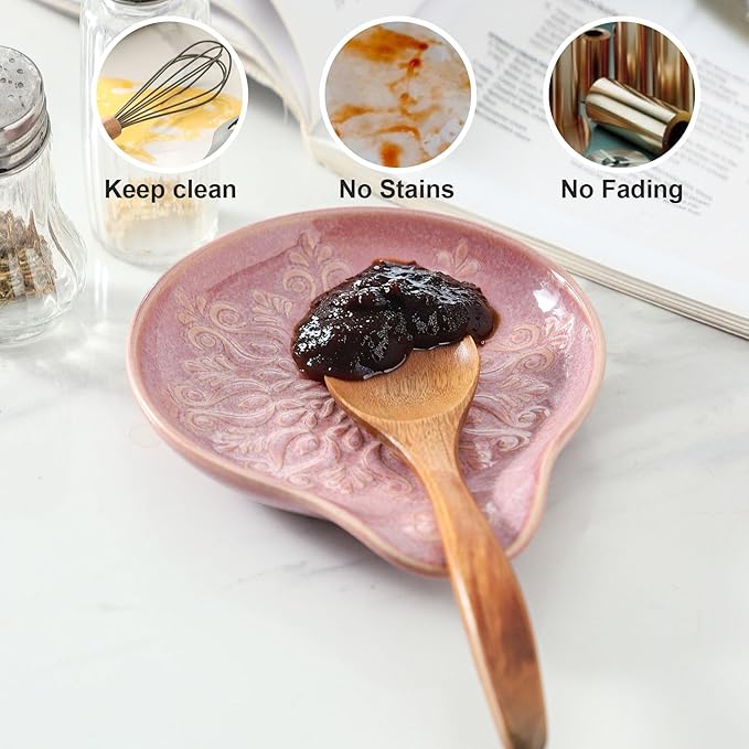 Farmhouse Ceramic Spoon Rests Holder for Kitchen Counter Stove Top (Purple-A3)