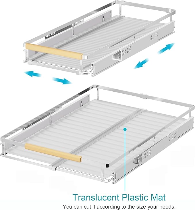 iPEGTOP Pull Out Cabinet Drawer Shelf Organizer, Extendable Sliding Slide Out Pantry Shelves Storage Heavy Duty for Kitchen Cabinets Under Sink, Adjustable Width 12.3~18.1" W x 22.5" D