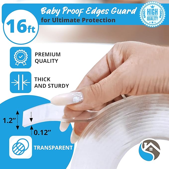 16ft Heavy Duty Desk Edge Protector & Corner Protectors - Baby Proofing Guards for Sharp Furniture Corners, Tables & Cabinets - Child Safety Essentials for Home & Nursery