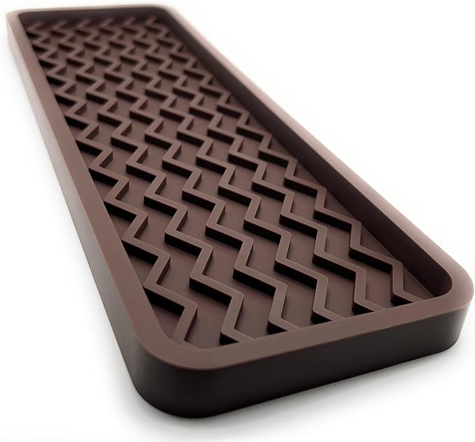 Silicone Sink Organizer Tray, Rectangular, Modern Style, Heat Safe, Dishwasher Safe, for Bathroom and Kitchen Organization (Dark Chocolate, 12"x4", Chevron Pattern)