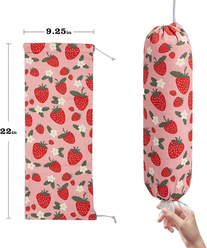 Strawberry Grocery Plastic Bag Holder and Dispenser,Farmhouse Home Decor,Reusable Grocery Accessories Organizer,Garbage Shopping Trash Bags Storage for Kitchen,Gifts for Women Family