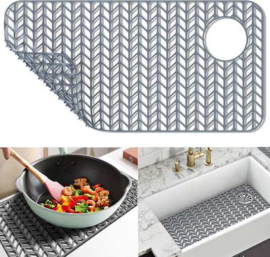 Sink Protectors for Kitchen Sink12"13"16"18"19"24"26"28"29"30",Silicone kitchen sink mats protector for bottom of farmhouse sink(28.6"x14.5"gray)