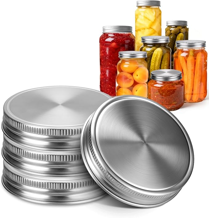 Palksky Mason Jar Lids Stainless Steel for Regular Mouth Mason Jar Lids, 4Pcs Rustproof Mason Jar Caps/Tops - Leakproof & Dishwasher Safe