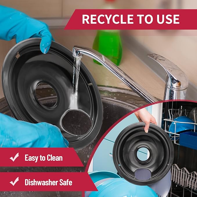 Stove Drip Pan for Electric Stove Top, Compatible with Frigidaire 10% Energy Save by Enamel Spraying Prevent Bending and Rust Includes a Set of 4 Oven Burner Drip Pans, Black